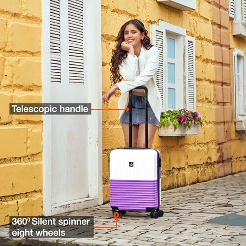 Image of Nasher Miles Istanbul Hard-Sided ABS and PC Cabin Luggage 20 inch | 55cm | 8 Wheels Small Trolley Bag for Travel | Suitcase (White Purple)