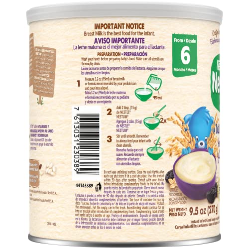 Nestle Nestum Infant Cereal, Oat, Rice & Prune, Made For Infants 6 Months, 9.5 Ounce Canister (Pack Of 3) #TOP4