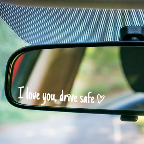 Upgrade I Love You Drive Safe Mirror Stickers 3 Pcs Cute Car Stickers for Women Vinyl Waterproof Car Decals for Rearview Mirror Window Windshield Funny Love Sticker for Auto Accessories (White)