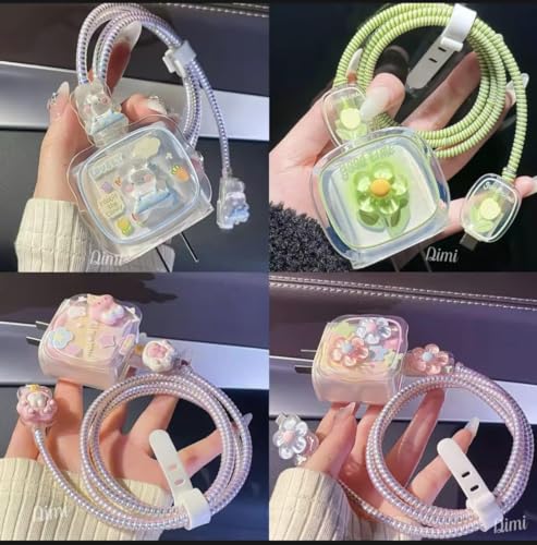 Image of Dezet For iPhone Charger 18-20W Cute Cartoon Charging Cable Protector Set For iPhone Fast USB Cable With Protective Silicone Cover & Organizer Clip Stylish Design(1St Cimemaroll STYL),1M,Multicolour