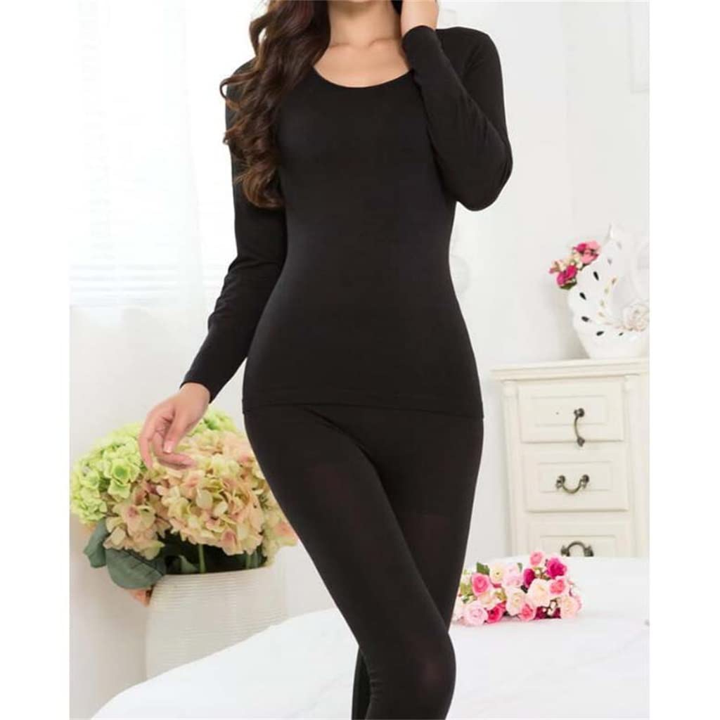Ropa Interior Térmica Invierno Sin Costuras Ropa De Mujer Cálida Ropa Íntima Estampado Largo (Color : Black, Size (Black As The Picture Shows)