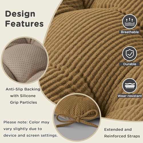 Image of AddGrace Dining Chair Cushions Set of 4 Non-Slip 18 inchx16 inchx3 inch Khaki | with Ties, Textured Fabric, for Kithchen, Dining Room, Restaurant, Indoor Furniture, Wood Chairs, Long Meals, Soft, Comfy