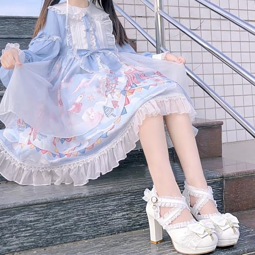 Image of FOREADA Mary Janes for Women Platform Heels Bow Kawaii Shoes Vintage Dress Pumps