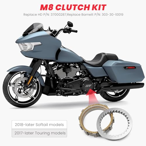 Image of M8 Friction Steel Plate Clutch Kit - For Harley Touring Softail Milwaukee-Eight Engine Models, 10x Friction, 9x Plate Steel Plate, 3x Springs