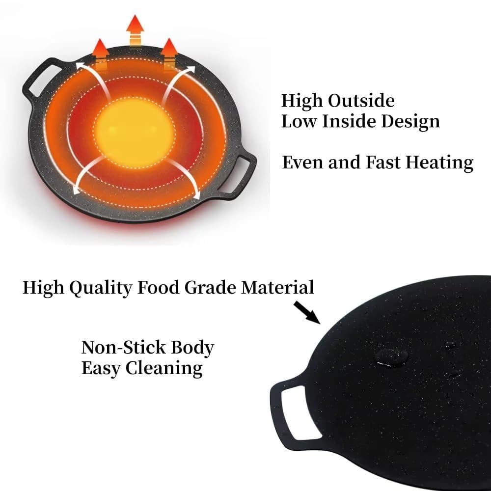 Non-stick Round Baking Pan Korean BBQ Grill Pan 11in with Heat-Resistant Gloves