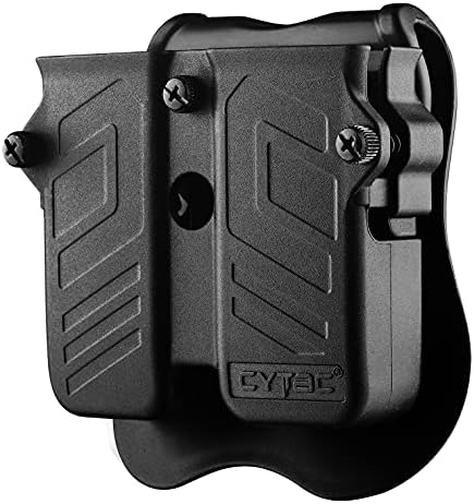 Double Magazine Pouch Fit 9mm 10mm .40 .45 Caliber Dual & Single Stack Magazines – Universal Mag Holder | Polymer Paddle Holster | Adjustable Size & Cant | Ambidextrous | Outside Waistband | Black