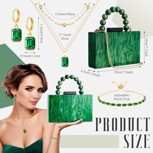 Image of Dansydaisy 4 Pcs Acrylic Clutch Bag for Women Evening Handbag Gold Layered Necklace Bracelet Earrings Set for Wedding Party