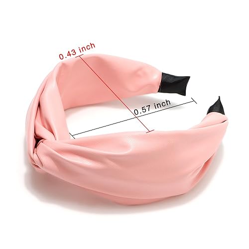 Miniatura 4 de Diadema ancha de piel sintética anudada para mujer, diadema de nudo superior para niñas, diadema elástica con nudo para cabello grueso y delgado,