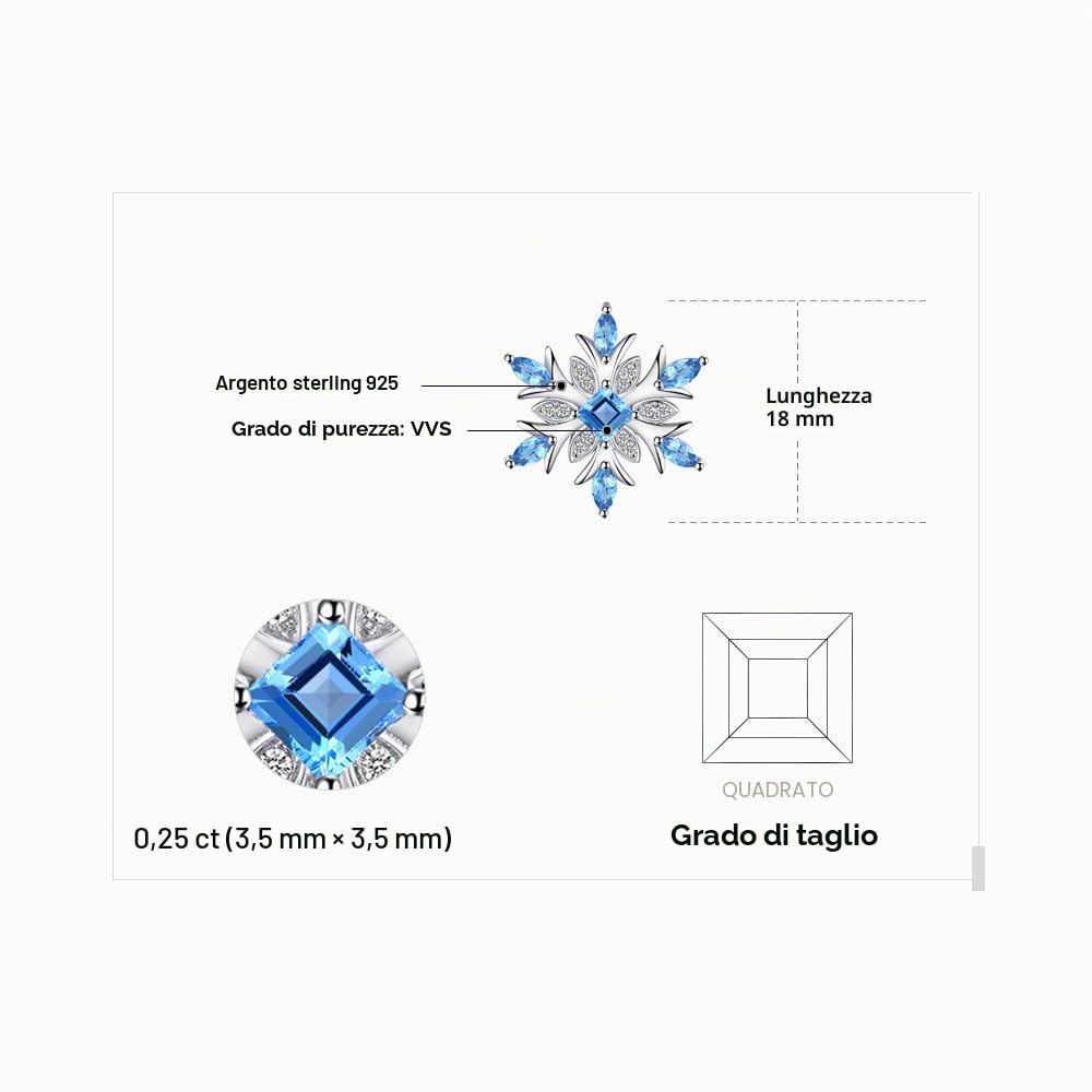 JewelryPalace Naturale Topazio Azzurro Sintetico Cubic Zirconia Fiocco di Neve Ciondolo Collana con Pendente Argento Sterling Catena 45cm