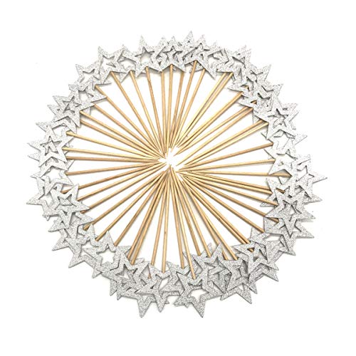 50 Pcs Silver Star Cupcake Toppers,Star Cupcake Toppers Twinkle Little Star Decorations Birthday Cupcake Toppers Glitter Star Cake Decorations for Party Birthday Wedding Ceremony (Silver)