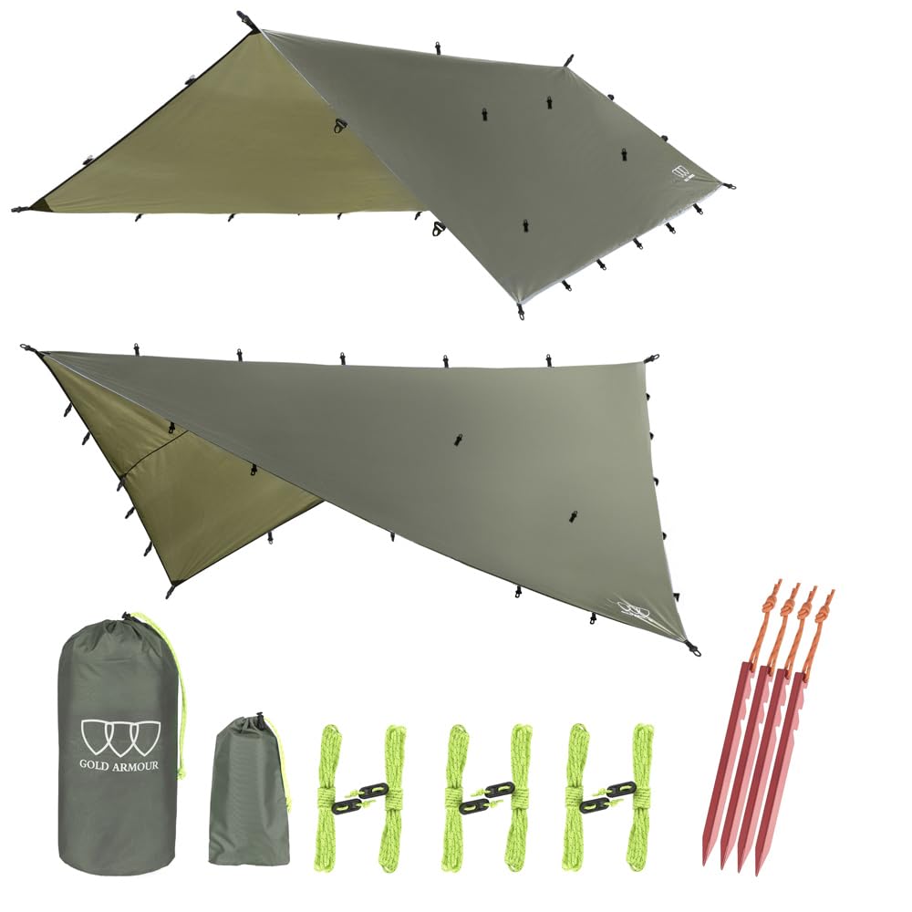 Rainfly Tarp Hammock, Premium 20ft x 14.3ft Rain Fly Cover, Waterproof Ultralight Camping Shelter Canopy, Must Have Camping Essential Accessories (OD Green)
