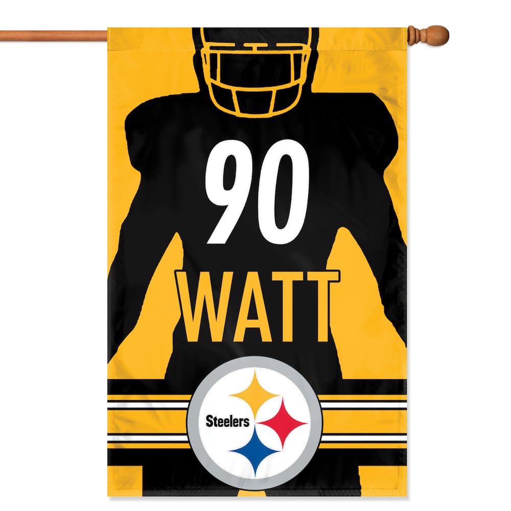 Bandera de T. J. Watt de los Pittsburgh Steelers amarilla de 44 x 28 pulgadas