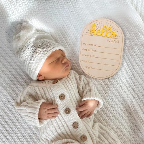 Image of Sunshine Hello World Birth Announcement Sign - Baby Birth Stats Hello World card, Gender Neutral Welcome Baby Wood Sign, Birth Stat Sign Newborn Bundle