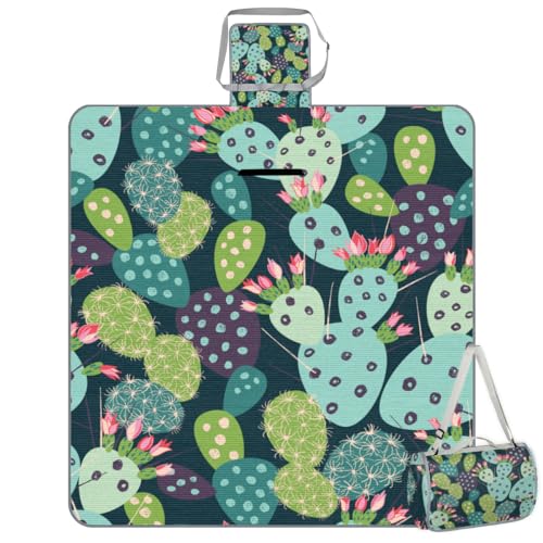 Shimoshe Picnic Blankets 57”x 59”, Flower Cactus Waterproof Sandproof Picnic Mat Lightweight Foldable Beach Blanket for Camping Park Grass Beach Outdoor Blanket