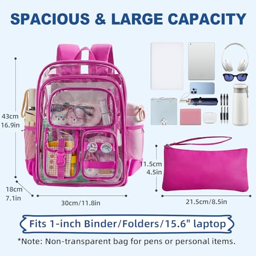 Image of Red Clear Backpack, 17 inch Heavy Duty Transparent Bag, See Through BookBag forSchool Work Festival Sport Concert Travel, kids Adult 3 Years Old+