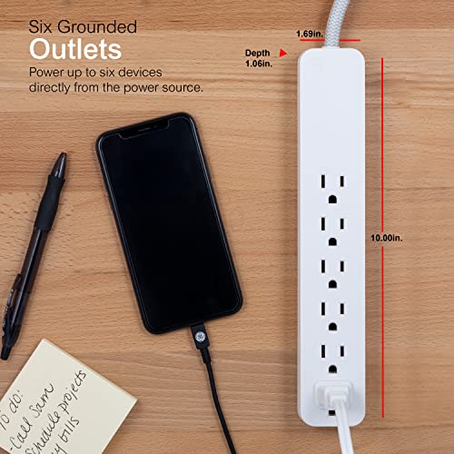 GE UltraPro 6 Outlet Surge Protector, 2 Ft Designer Braided Extension Cord, Flat Plug, Wall Mount, White, 45264 - image 3