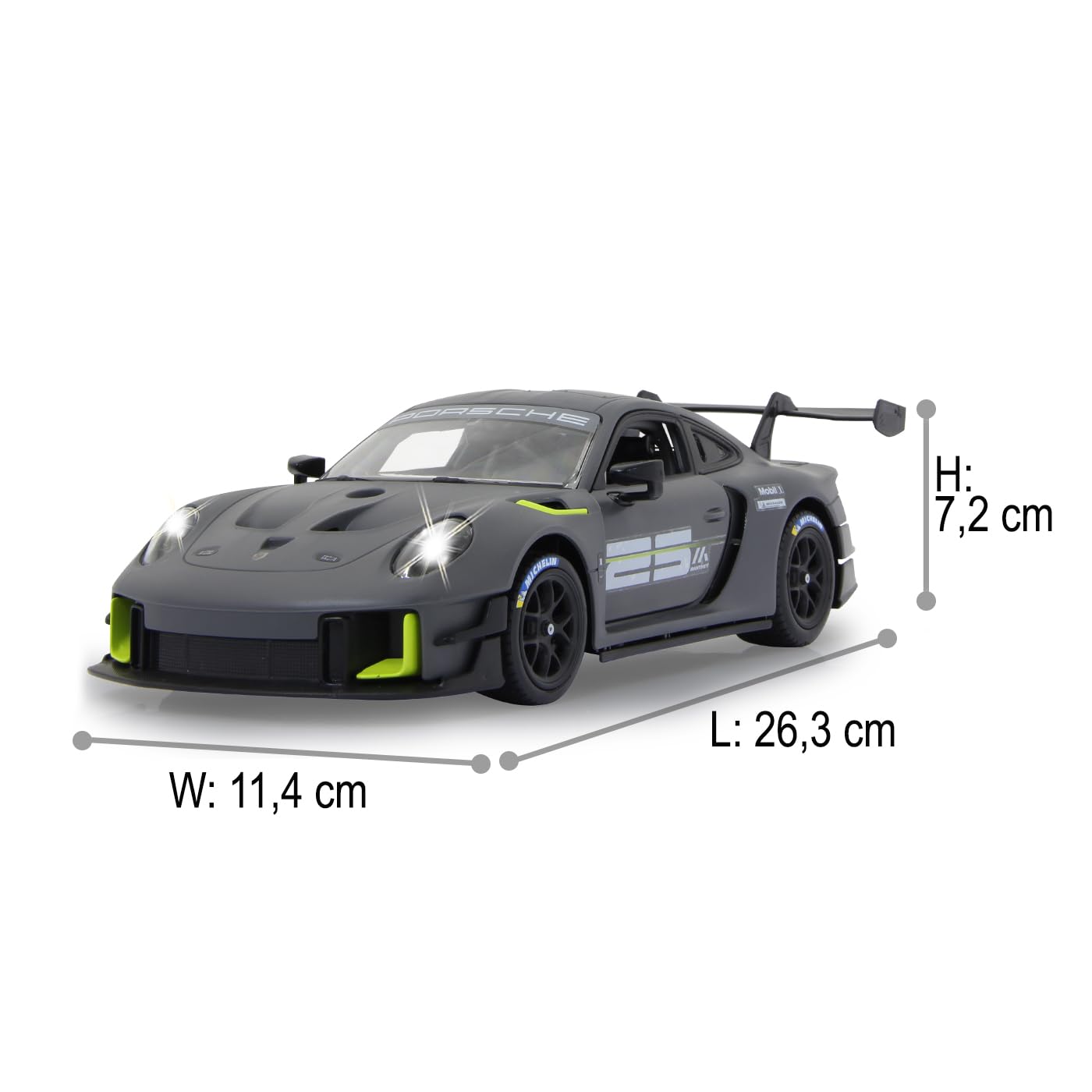 JAMARA Porsche 911 GT2 RS Clubsport 25 1:18 szary 2,4 GHz zestaw do montażu – oficjalnie licencjonowany, szczegółowe wnętrze, wierne lakierowanie, przezroczysta szyba przednia, światło LED, zestaw RC