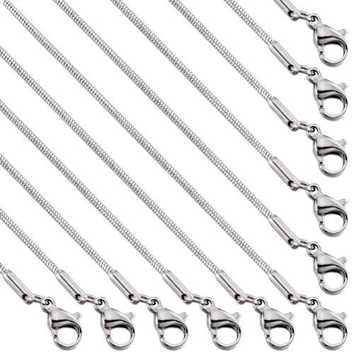 SUNNYCLUE 12pcs 18 Inch/ 0.45m 1mm Silver Snake Chain Necklaces Bulk Stainless Steel Necklace Making Chain Metal Lobster Claw Clasps Cable Chains for jewellery Making Supplies Women Adult Diy Craft