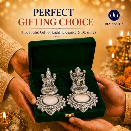 Image of 999 Silver Plated Lakshmi Ganesha Diya for Pooja - Set of 2 | Handcrafted Deepak for Home Mandir & Office, Diwali Decoration & Festive Gifting