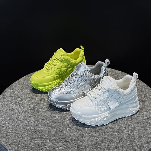 Women's Platform Increase Fashion Sneakers,Comfy Low Hidden Wedge Lightweight Casual Anti-Slip Running Sneakers Outdoor Lace Up Slip-on Leather Patchwork Breathable Mesh Walking Shoes4
