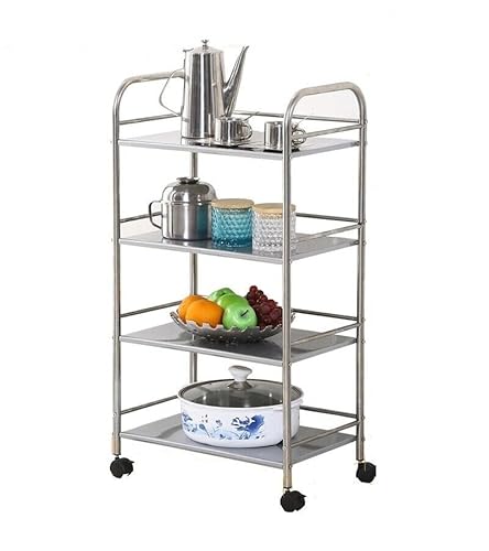 Multibao Stainless Steel 3/4 Tier Trolley Cart Wheels Utility Shelf Storage Rack Kitchen Cart Serving Salon BBQ For Hotels Restaurants (50 * 32 * 96cm 4 Tier)