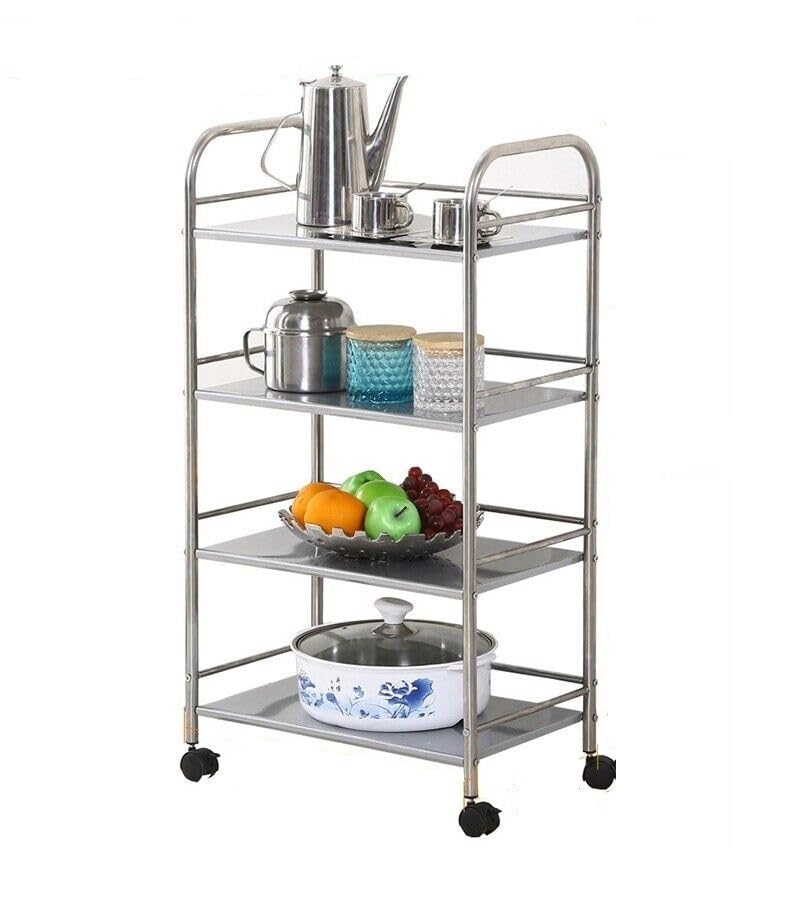 Multibao Stainless Steel 3/4 Tier Trolley Cart Wheels Utility Shelf Storage Rack Kitchen Cart Serving Salon BBQ For Hotels Restaurants (60 * 32 * 96cm 4 Tier)