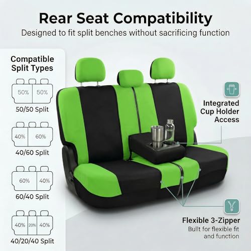 Image of FH Group Car Seat Covers Rear Set Cloth - Universal Fit Automotive Seat Covers, Low Back Front Seat Covers, Solid Back Seat Cover, Washable Car Seat Cover for SUV, Sedan and Van Green