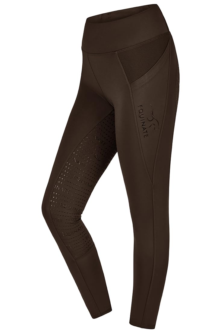 Equinate Damen Reitleggings Cleo - Bequeme Reithose mit Vollbesatz Grip Handytasche und Ziptasche - atmungsaktiv elastisch rutschfest