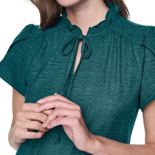Image of DKNY Women's Front Tie Ruffle Neckline Trapeze Dress
