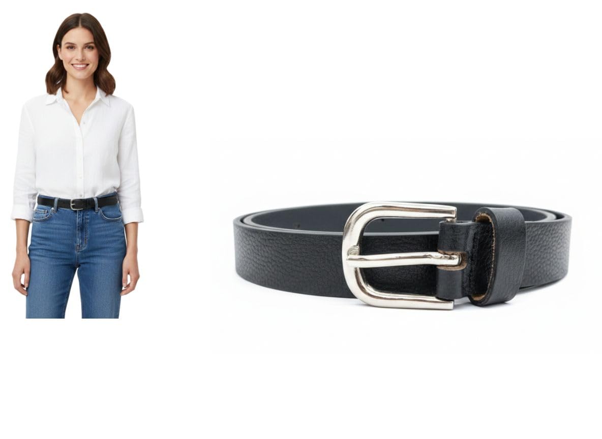 Women’s Genuine Leather Belt Black 25mm Slim Waist Belt Metal Buckle Casual Formal Office Jeans Dress Belt Adjustable Sizes-image-23