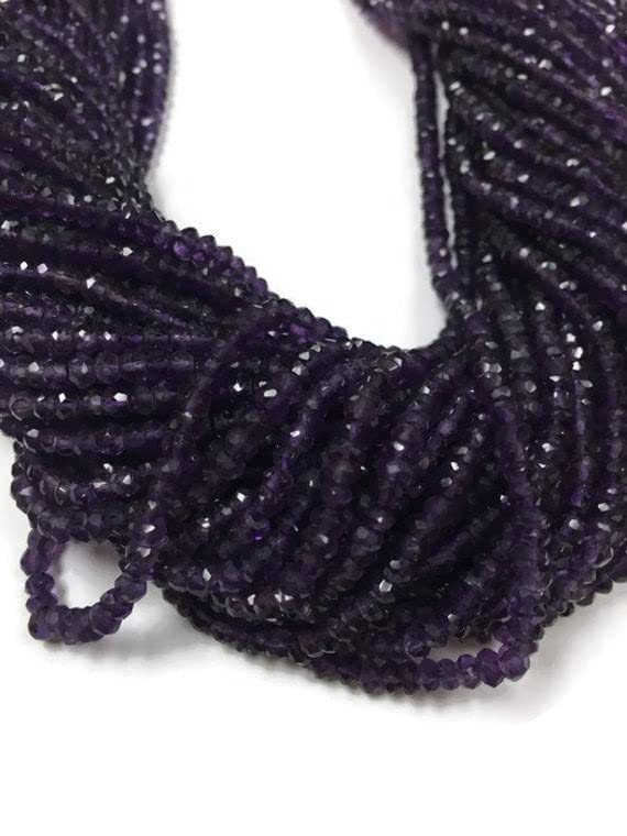 Améthyste facettée en fil de 14 pouces perles rondelles 3mm au perçage central précis