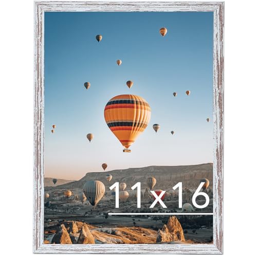 Image of JCJMY 11x16 Picture Frame Rustic White for Wall Hanging, Wall Mounting Horizontally or Vertically, 11 x 16 Wall Gallery Poster Photo Frame with Shatter Resistant Plexiglass, Rustic White