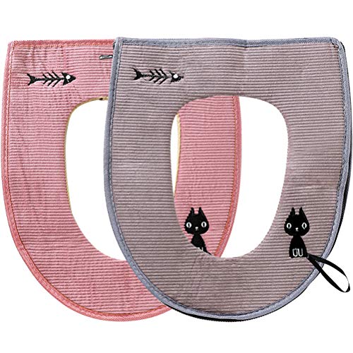 JPYH Funda universal para asiento de inodoro con cremallera, 2 unidades, antibacteriana, de lujo, cálido, con bucle para colgar, asiento de...