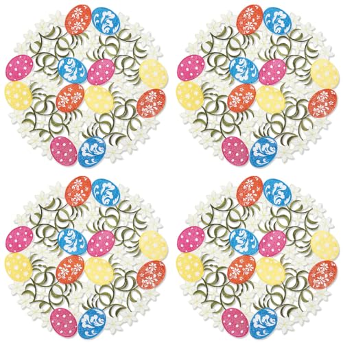 Current Easter Eggs Cutwork Embroidered Placemats - 14-Inch Easter Indoor & Outdoor Dining Decorations, Embroidered Home Decor, Holiday Centerpiece, Machine Washable Polyester, Pack of 4