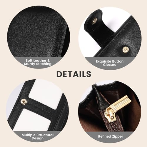 Professional RFID Blocking Wallet for Women - Genuine Leather Work Purse with Phone Pocket, Large Capacity Organizer for Credit Cards, ID, Cash & Office Essentials (Black)3