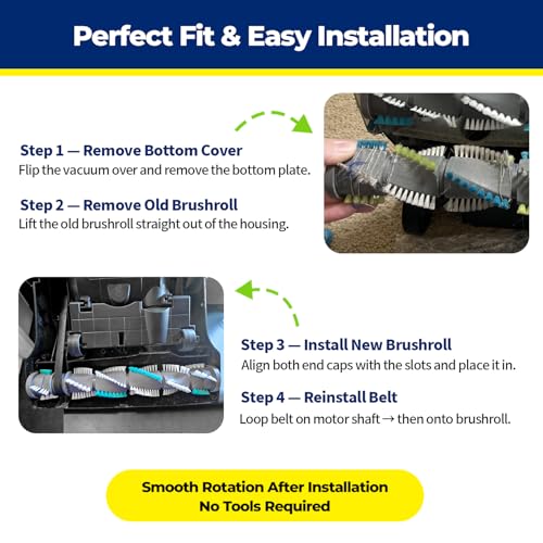 Image of Brush Roll & 2 Vacuum Belts Replacement for Bissell 2191 2191U 2191X 1700 17003 17004 1701 1739 1739R 1240 12401 12B1 PowerForce Helix (Turbo) Upright Vacuum Series, Replace Parts 2038072