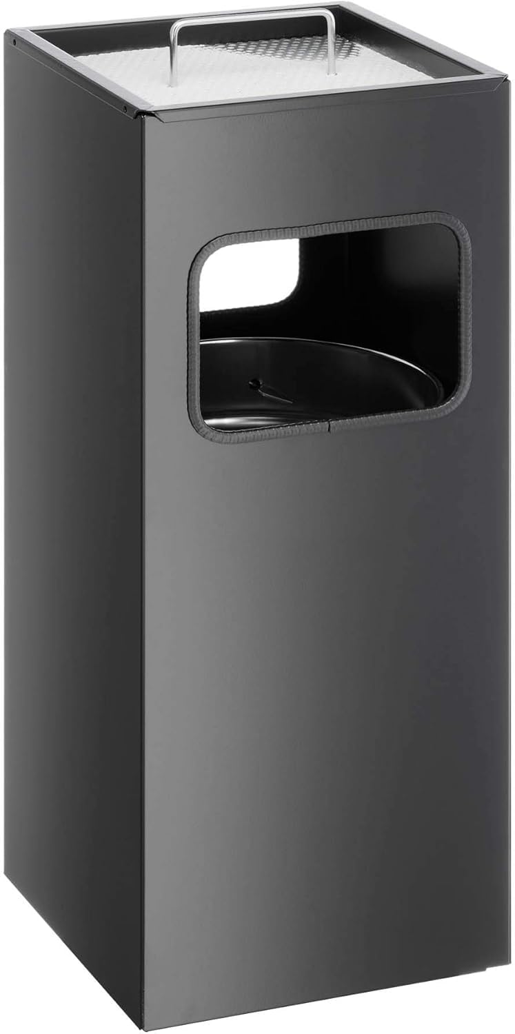 Durable 333101 Papelera metálica de 17 litros con cenicero integrado de 2 litros, negro