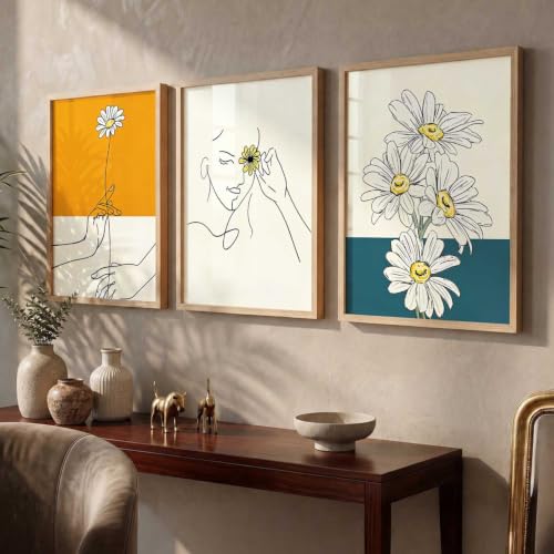 Image of kotart Aesthetic Line Art Home Decoration | Floral Paintings With Frame For Living Room Bed Room Hotel Wall Decor Digital Reprint Set of 3 (10X13 inch)