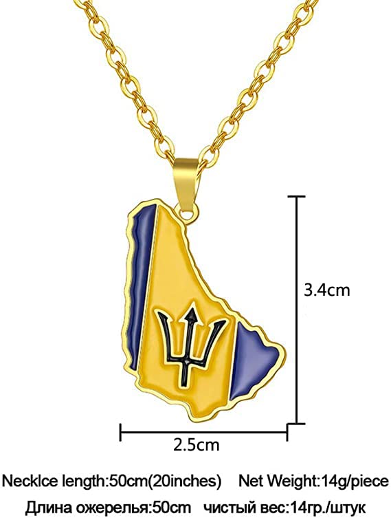 Barbados Necklace 18K Gold Plated Barbados Island Map Flag Pendant Caribbean Sea Jewelry Ethnic Gifts2