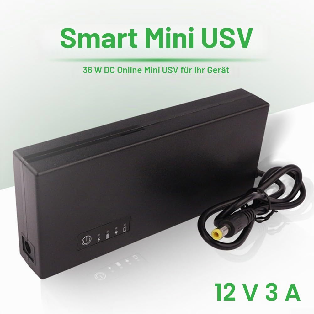 Mini-UPS 12V 3A 10400MAh Für Router, Glasfasermodem, Sicherheitsüberwachung, Mit Überlade-/Überstromschutz (Schwarz)