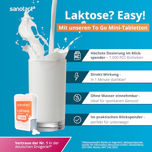 sanotact Laktase 7.000 DIREKT (90 Mini Laktasetabletten) • Laktose Tabletten für jeden Tag • Bei Laktoseintoleranz, Laktose- & Milchunverträglichkeit • Schnelle Einnahme ohne Wasser 3