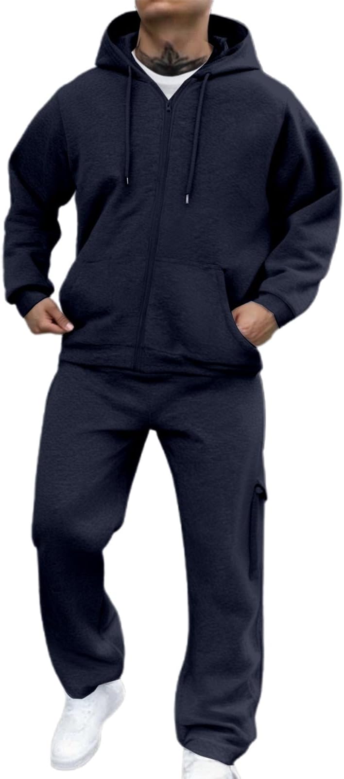 Men Sweatsuits Sets Solid Color Sweat Suits 2 Piece Set Sweatsuit Zip/Pullover Hoodie Sweatpants Set Jogging Track Suits
