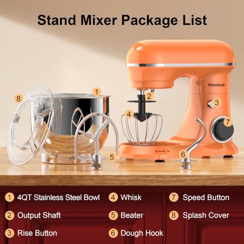 Image of Honinst 4QT Electric Stand Mixer, 10-Speed Tilt-Head Compact Kitchen Mixer