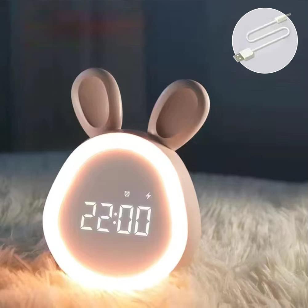 Garvee LED Hasenwecker für Kinder – Digitaler Wecker mit dimmbarem Nachtlicht, Schlaftrainer & Schlummerfunktion, wiederaufladbar, für Jungen & Mädchen, ideal fürs Kinderzimmer – Pink