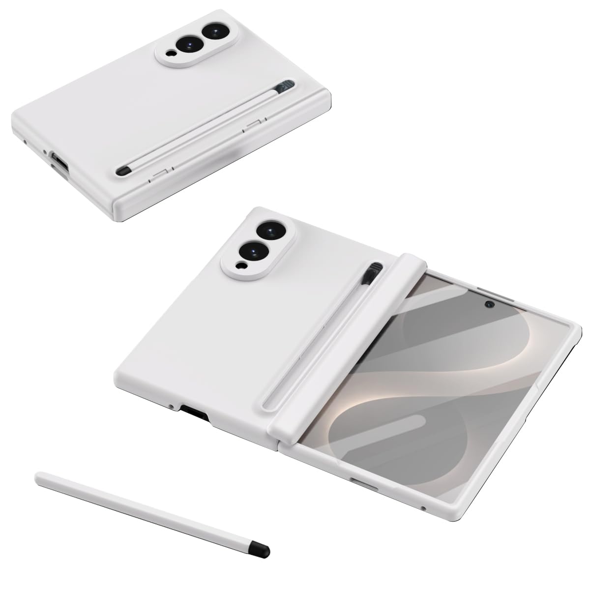 Funda para Galaxy Z Fold 8 con lápiz óptico y Ranura para Soporte, Carcasa para Samsung Galaxy Z Fold8 con Protector de Pantalla, Funda para Fold8-Blanco