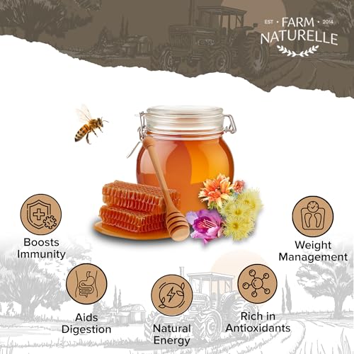Image of Farm Naturelle Raw Wild Forest Honey 450g | Glass Bottle | 100% Pure Unprocessed & Natural Honey | Ayurvedic & Rich in Vitamins and Minerals | Helps Boost Immunity