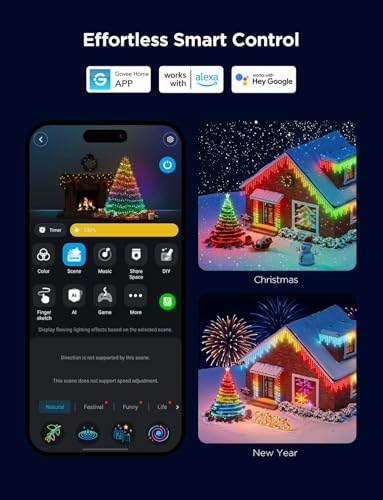 Govee Outdoor Lights Set, Includes Curtain Lights, String Lights, & Icicle Lights, House Decor for Indoors & Outdoors, RGBIC Smart LED Lights, Holly-Jolly Christmas Bundle 1 Pack Each image 6