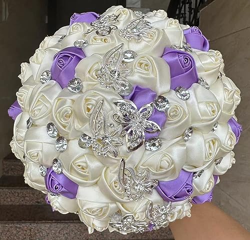 Sharebeauty 5.9" Handmade Satin Rose Mini Bridal Bouquet Toss Round