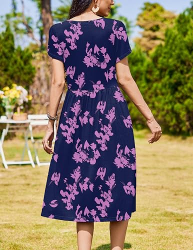 Image of Zeagoo Womens Summer Dresses Casual Aline Midi Dress Short Sleeve Floral Tshirt Dress Flowy Beach Sundresses with Pockets