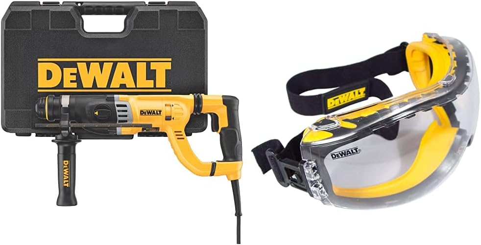 DEWALT Rotary Hammer Drill with Shocks, D-Handle, SDS, 1-1/8-Inch with w/Safety Goggle (D25263K & DPG82-11C)